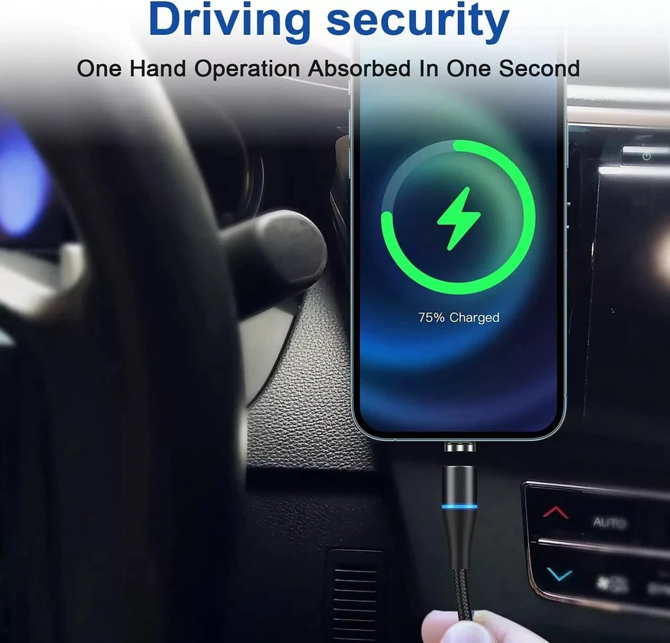 3 In 1 Magnetic 3A Fast Charging USB Cable Phone Charger IOS Micro USB Type-C 2m - Image 2 of 4