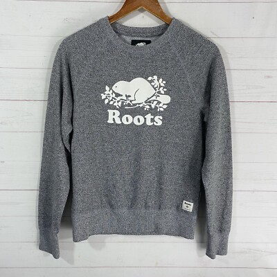 Roots Canada Womens Front Graphic Long Sleeve Pullover Sweatshirt XS Gray