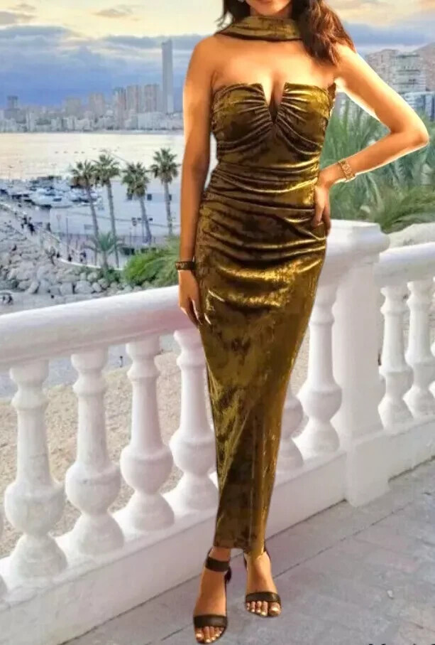 BLOG FAB❤️ZARA GREEN GRASS MIDI STRAPLESS VELVET DRESS ZW COLLECTION sz M SALE! image 9