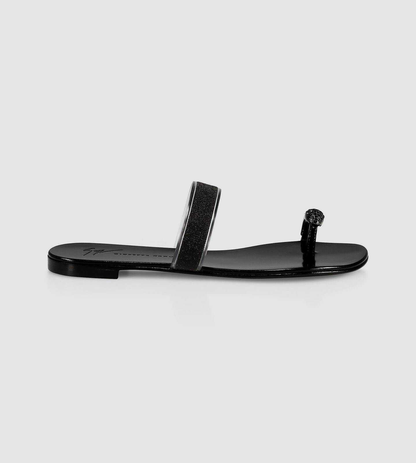 $595 Giuseppe Zanotti Women Black Crystal Toe Flat Sandal Shoe Sz EU 38/US 8