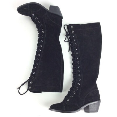 black suede lace up knee high boots