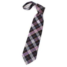 Burberry Silk Black Purple Nova Check Black Jacquard Lining Neck Tie Plaid Italy