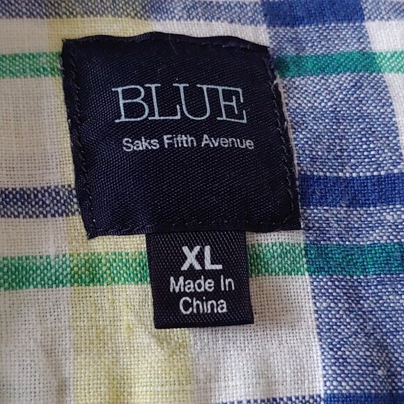 BLUE by Saks Fifth Avenue Men's 100% Linen Button Down Shirt Size XL