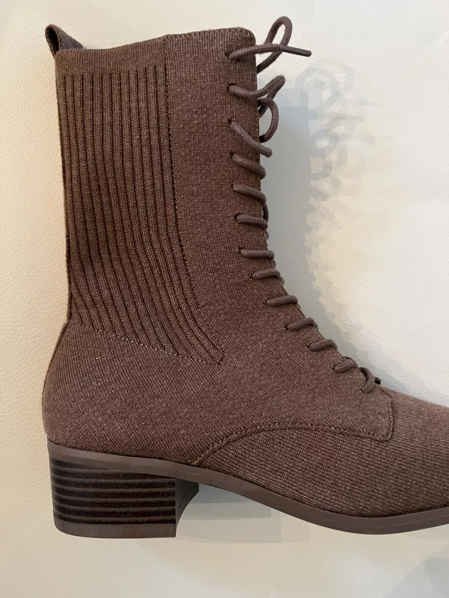 Vivaia Tammy Knit Square Toe Sock Ankle Boots EU 36 5.5 US Lace Up BROWN 149