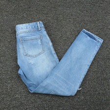 Pantalones de mezclilla Blu Pepper para mujer pequeños azules desgastados cónicos lavado medio damas