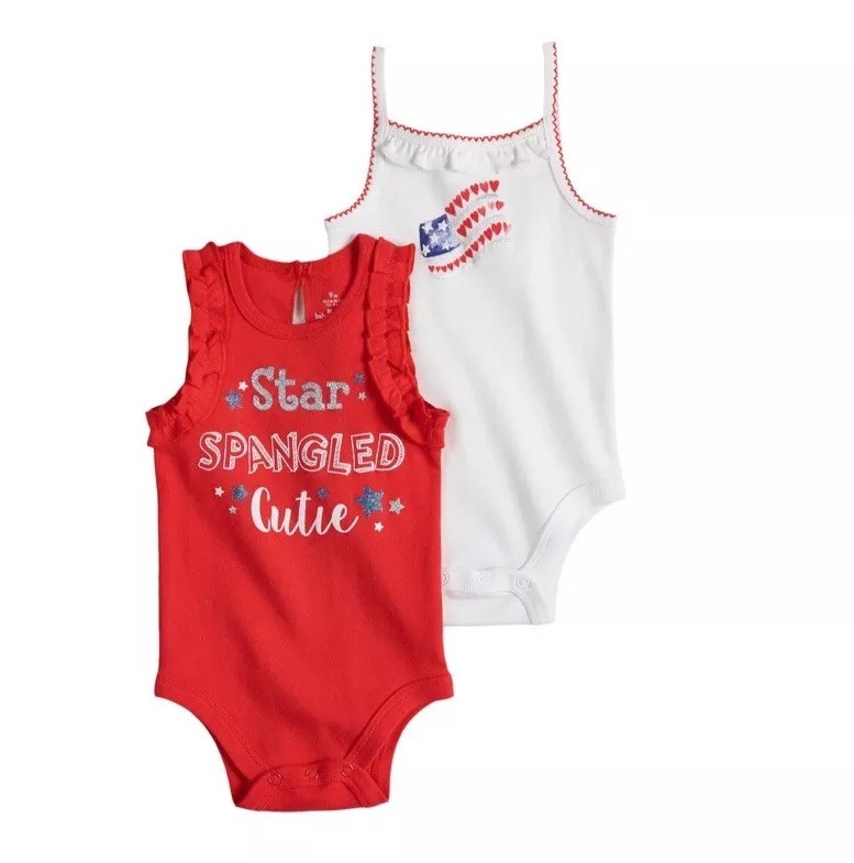 New Girl Baby Starters 2-pk American Flag Graphic+Glitter Bodysuits  3M, 9M,12M