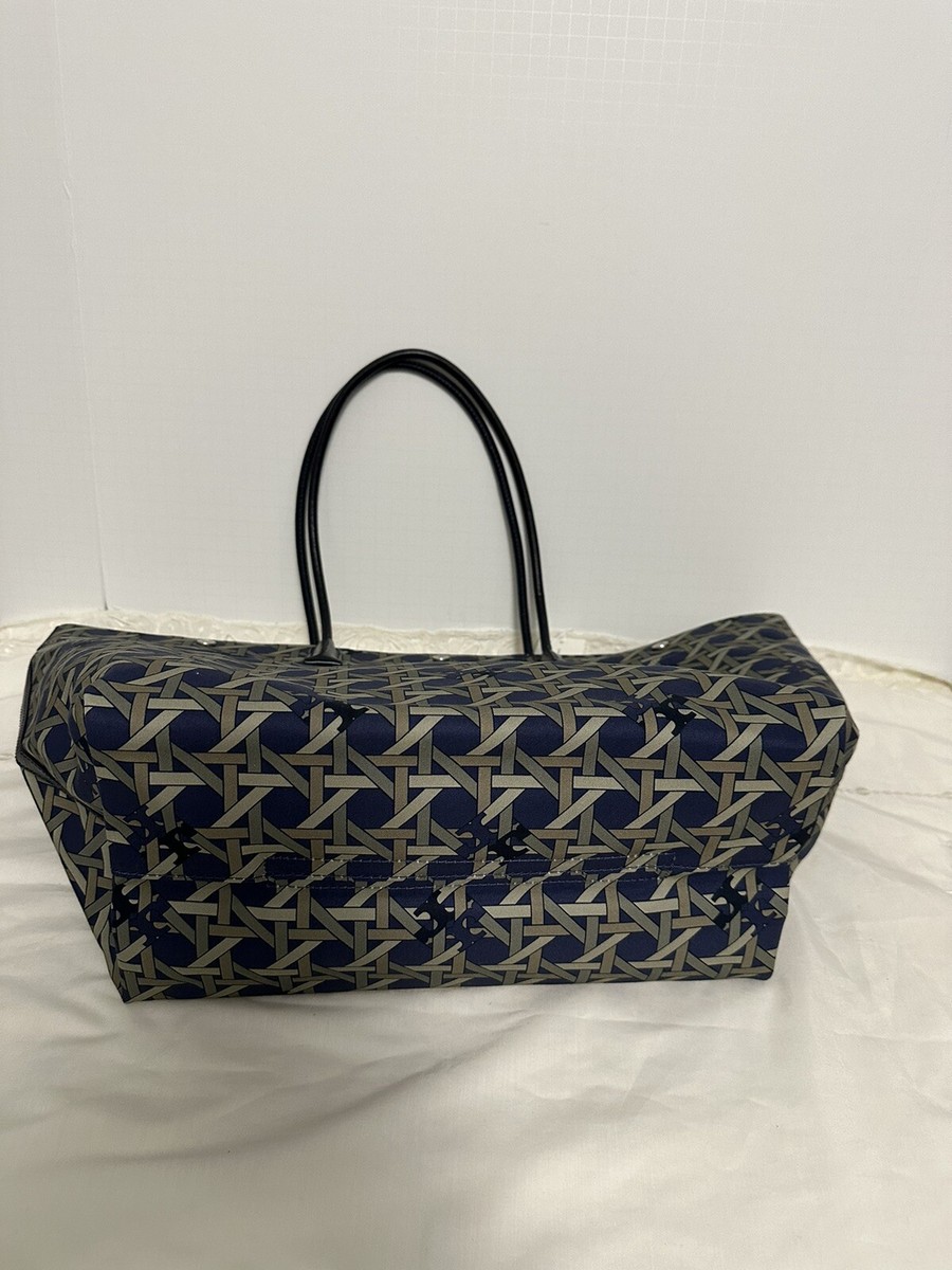 完売品★Tory Burch CANVAS BASKETWEAVE TOTE A4収納可 146548 TORY BURCH 146548 CANVAS BASKETWEAVE TOTE BAG in Tory Navy