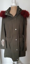Bc Ladies Khaki Fur Hood Fleeced Lined Parka Coat Jacket Size 14/16 Bnwt
