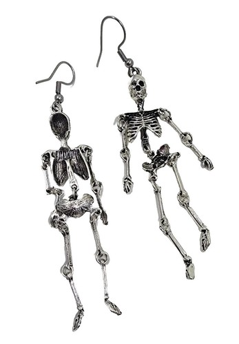 Skeleton Articulated Dangle Earrings Halloween 3.5" Skellie Shoulder Dusters - Picture 2 of 4