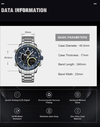 NAVIFORCE🇬🇧Men’s Wrist Watch Black/Silver Analog/Digital Sport/Military. - Picture 6 of 15