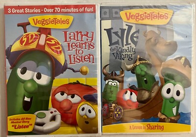 Lot Of (2) Veggie Tales Feature DVDS Larry Learns to Listen & Lyle Kindly Viking