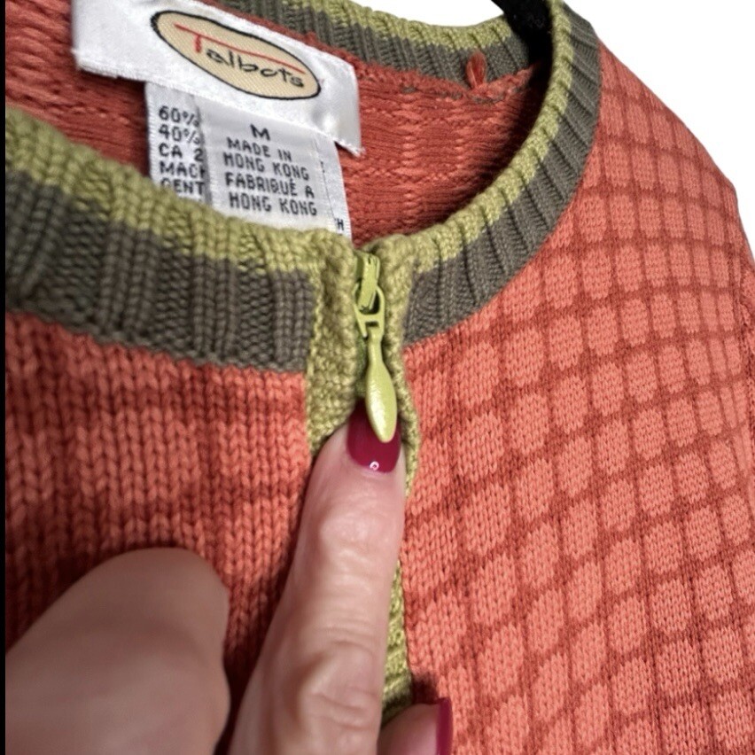 Talbots Vintage Checked Pattern Full Zip Knit Car… - image 8