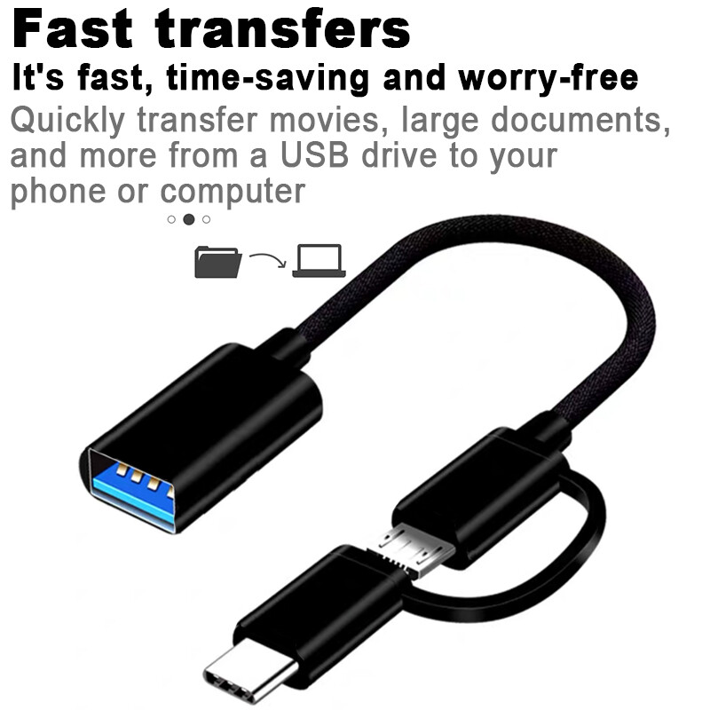 2 In1 Type C Micro USB Male To USB Female OTG Adapter Converter Cable ...