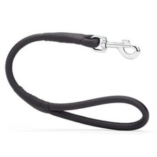 Soft Dog Pet Round Leather Traffic Lead W 1/2" - L 22", Black