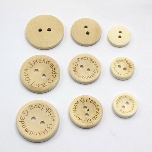Craft Natural Handmade with Love Round 2 Holes Wooden Sewing Buttons 15/22/25mm - Picture 6 of 10