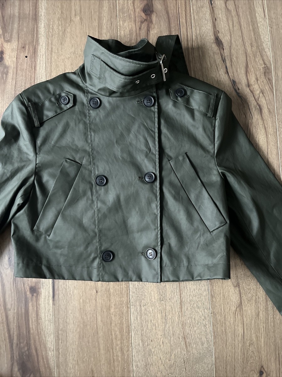 ZARA NEW WOMAN SS23 DARK KHAKI CROPPED WAXED TRENCH COAT REF
