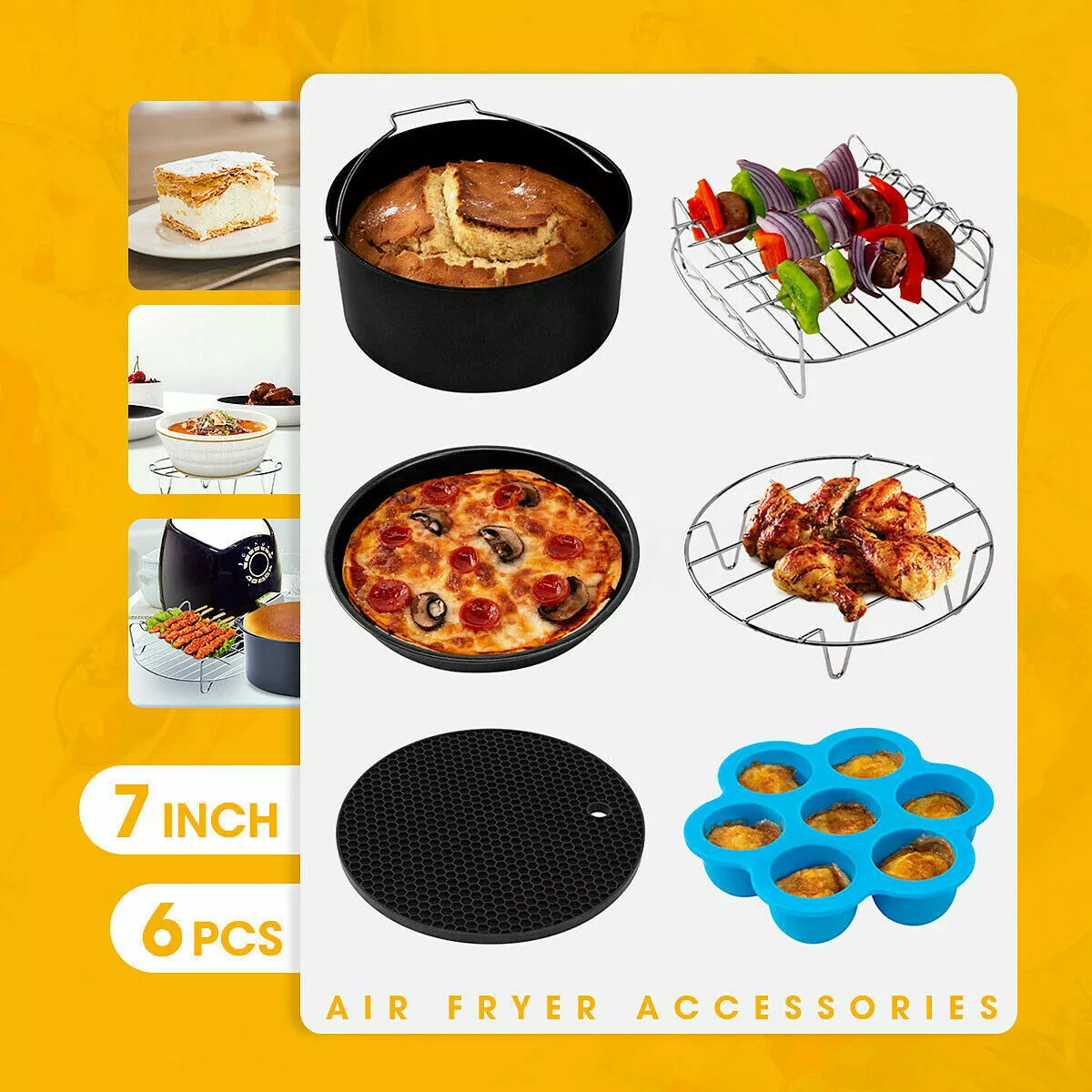 6PCs 7 Air Fryer Accessories Set Baking BBQ Pizza Chips Pan Mold for  3.2-6.8QT