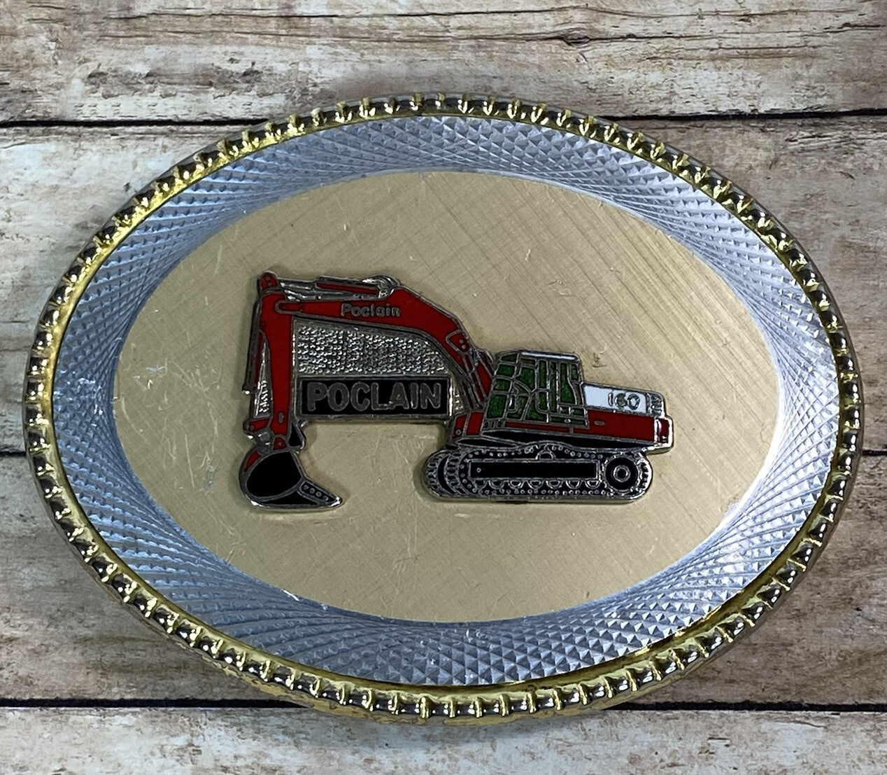 Vintage Poclain Belt Buckle Enamel Oval Silver Gold … Gem