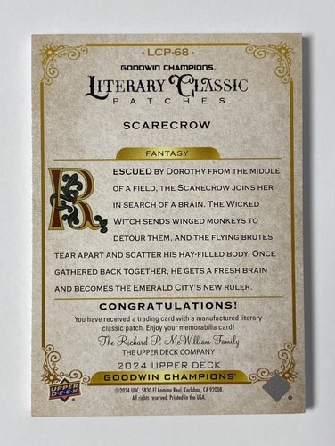 2024 UD Goodwin Champions LITERARY CLASSIC PATCH SCARECROW LCP-68 SSP - Picture 2 of 2