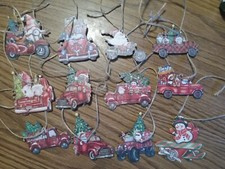 12 Pieces Christmas Wooden Hanging Ornaments, Your Choice Or Whole Lot