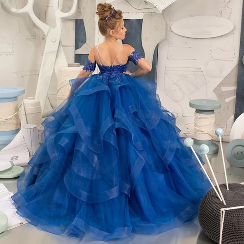 Tulle Flower Girl Dress Puffy Short Sleeve Layered Appliques Birthday Party Gown - 第 3/23 張圖片