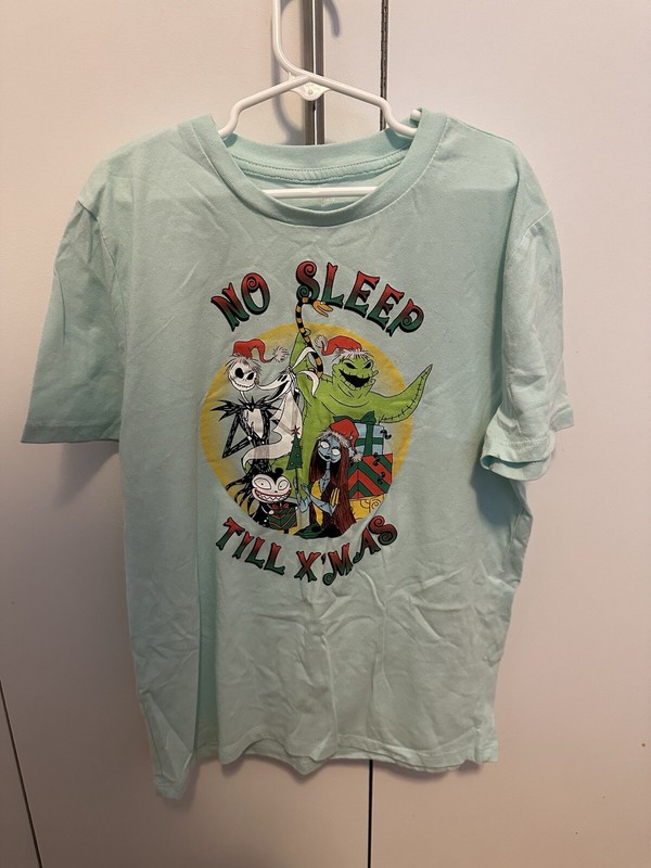 Girls Nightmare Before Christmas Shirt Size 10/12 NEW Green, No Sleep Till X-Mas
