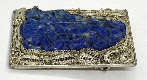 Vintage chinesisch filigran silber handgeschnitzt Lapislazuli X-Large Pin Brosche 2 Zoll 17g - Bild 6 von 12