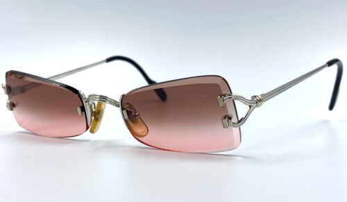 Vintage CARTIER Pink Ombre Rimless Silver Oval Sunglasses 135 2257769 - 第 1/11 張圖片