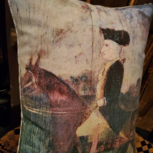 OLD COLONIAL REPRODUCTION FOLK PRIMITIVE VINTAGE STYLE WASHINGTON HORSE PILLOW - Picture 3 of 9