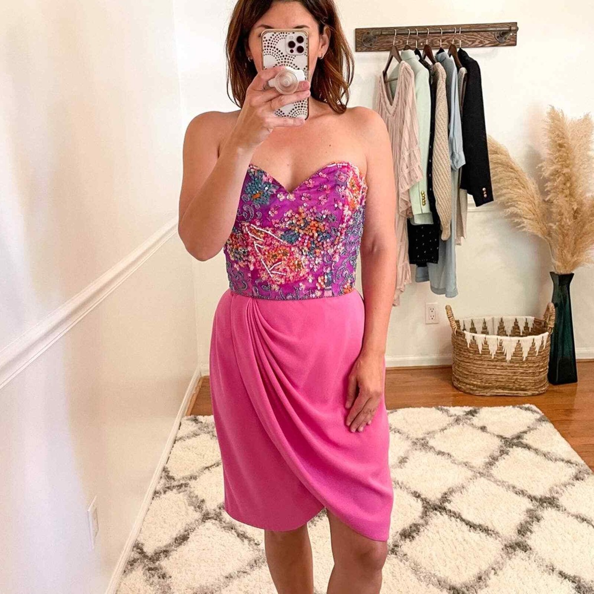open lace back dress Strapless Hot Pink Beaded Top Pleated Mini Dress Fancyvestido – FancyVestido