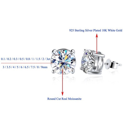3-9mm D Color VVS1 Moissanite Stud Earrings Gift For Her 925 Sterling Silver GRA - Picture 12 of 25