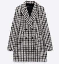 Zara Women New Textured Double Breasted Blazer Dress Long Plaid 8698/113 L