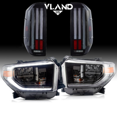 FULL LED Reflector Headlights+Clear Tail Lights Sets For Toyota Tundra 2014-2021