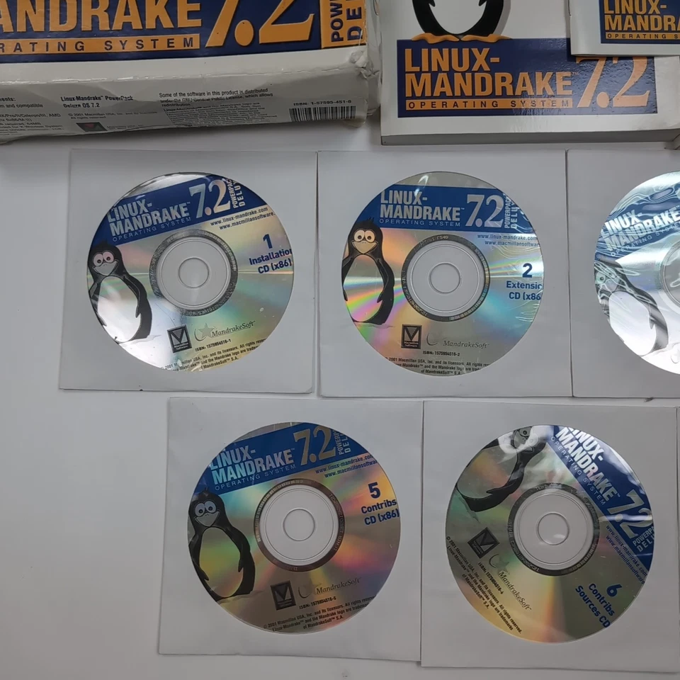 Linux Mandrake 7.2 Deluxe 2001 Operating System Software Big Box 7 CD'S Manuals - Image 4 of 4