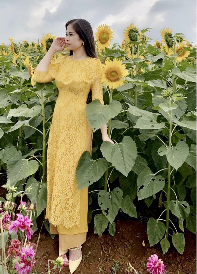 ao dai vietnam-2xl- Chiffon/Lace-4ta-NWOT-WHITE -SET With