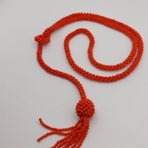 Adjustable Woven coral necklace, natural red coral, handmade, without clasp - Picture 4 of 7
