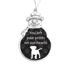 Dog You Left Paw Prints on Our Hearts Pet Silver Snowman Christmas Ornament 2024