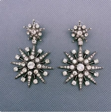Oscar de la renta Silver fireworks snowflake HUGE HEAVY drop dangle earrings Vtg