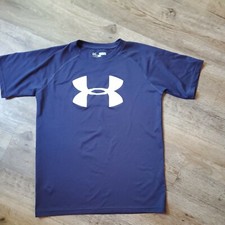 Under armour YMD shirt navy blue white logo boys loose Youth medium heatgear
