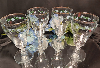 4 Vintage Forget-Me-Not Short Stemmed Iced Tea/ Sundae / Beverage Glasses Set