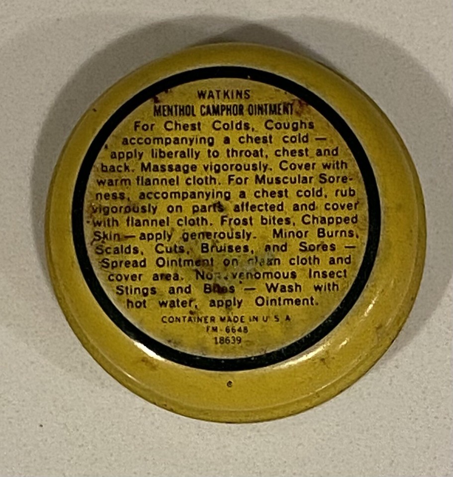 Watkins Menthol Camphor Ointment Tin Vintage Newark Memphis Winona w ...