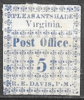 USA Confederate States Pleasant Shade VA 5c blue Scott #67X1 mint see scans