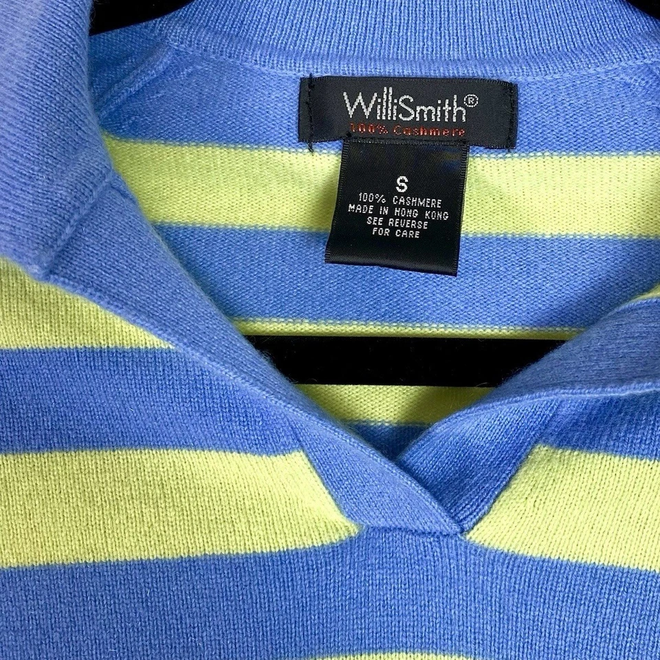 Camisa feminina Willi Smith 100% cashmere manga curta tamanho pequeno listra verde azul - Imagem 3 de 4