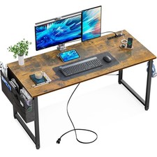 Small Desk with Power Outlets and USB Port Computer Desk for Home Office Gaming