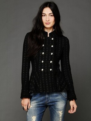FREE PEOPLE Jacket Willow Peplum Lace Up Cuff size 4 goth Victorian