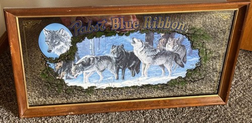 Vintage 1990 Pabst Blue Ribbon Timberwolves Mirror Sign Wildlife Collection