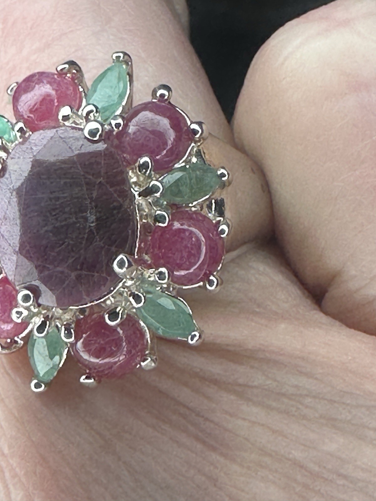 925 Sterling Silver Ring Ruby Emerald Natural Gem… - image 3