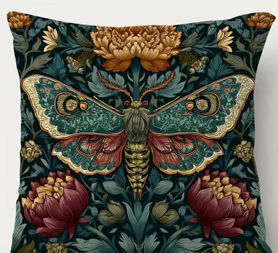 Beautiful William Morris BUTTERFLY MOTH Botanical Pillow Cover  18'' x 18''  Decor