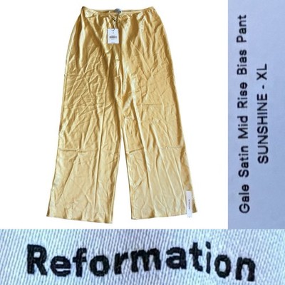 NWT Reformation Gale Satin Mid Rise Bias Pant Women s Size XL In Sunshine