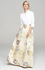 Anthro Eliza J Floral Jacquard Maxi Skirt 2 XS Gray Gold A-Line Formal Wedding